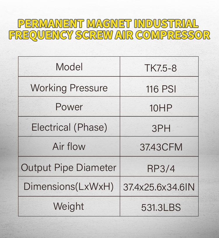 TK Series 7.5kw / 10hp Direct Drive Silent Energy Saving Screw Air Compressor