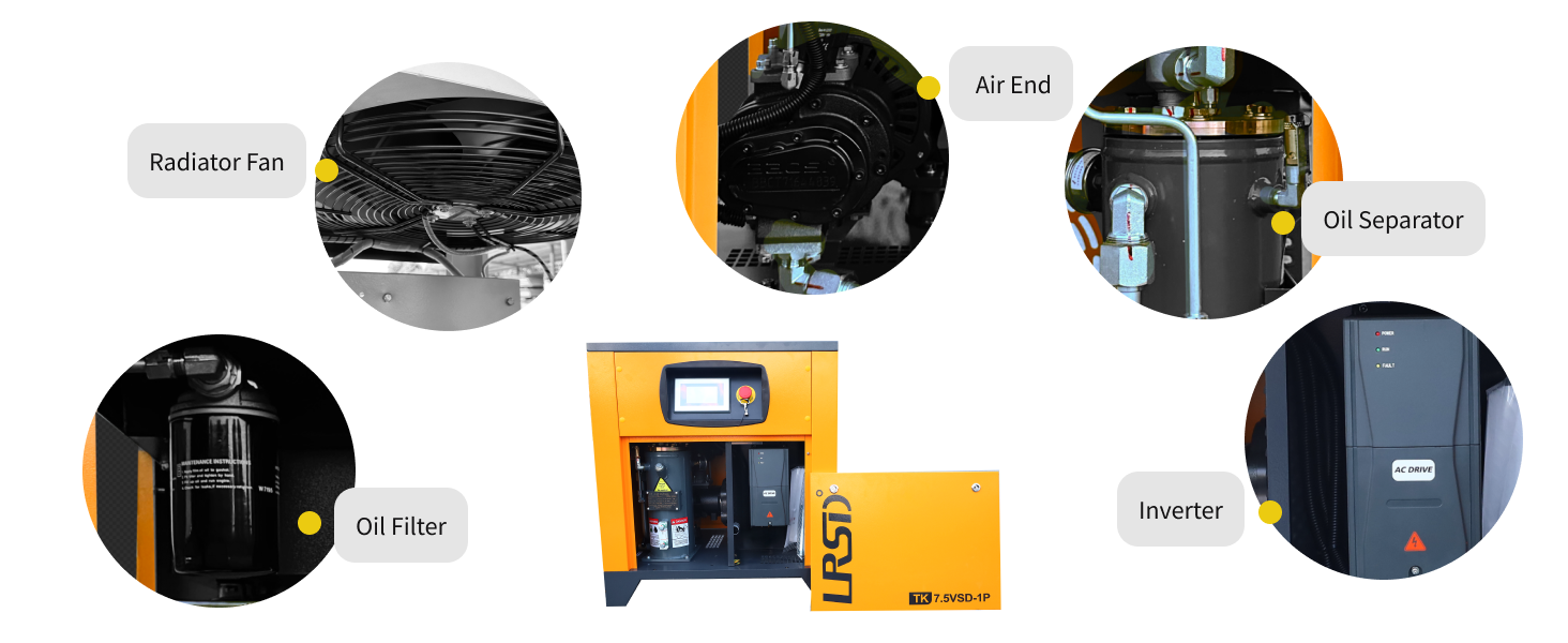 10 HP Rotary Screw Air Compressor VFD 230V Single Phase 38CFM 125PSI