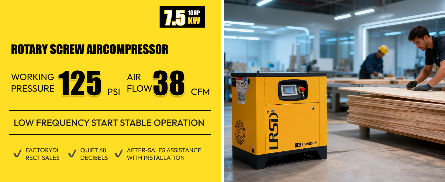 10 HP Rotary Screw Air Compressor VFD 230V Single Phase 38CFM 125PSI