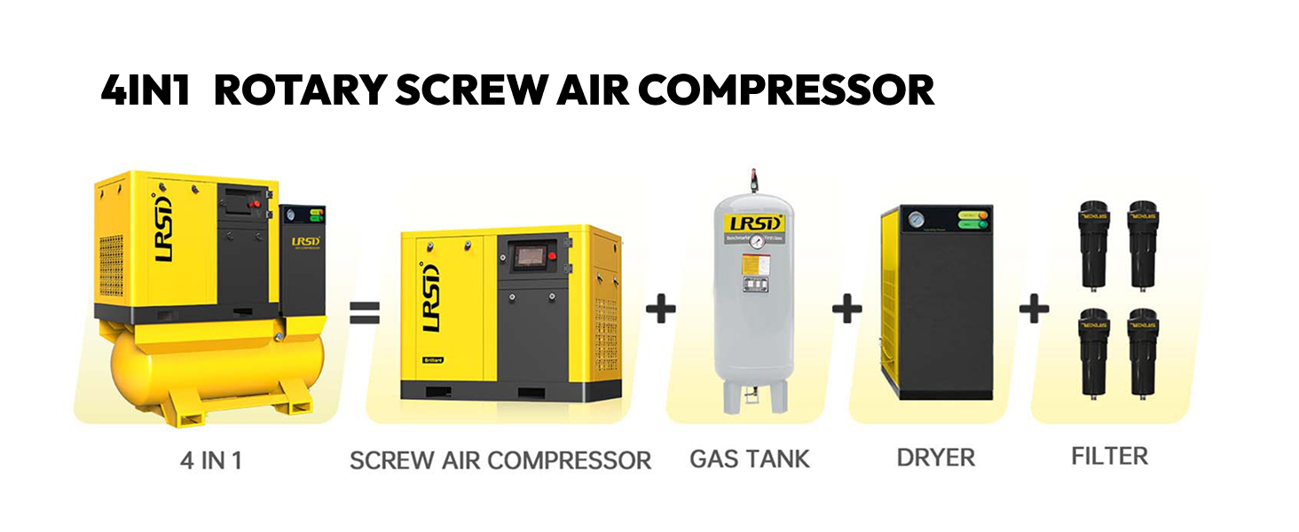 10HP 230V Rotary Screw Air Compressor w/ Air Dryer 80 GAL Air Tank 125Psi 3 Ph