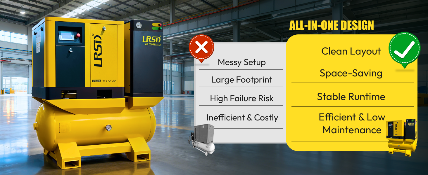 10HP 230V Rotary Screw Air Compressor w/ Air Dryer 80 GAL Air Tank 125Psi 3 Ph