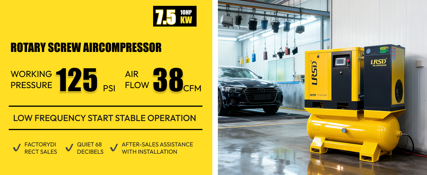 10HP 230V Rotary Screw Air Compressor w/ Air Dryer 80 GAL Air Tank 125Psi 3 Ph