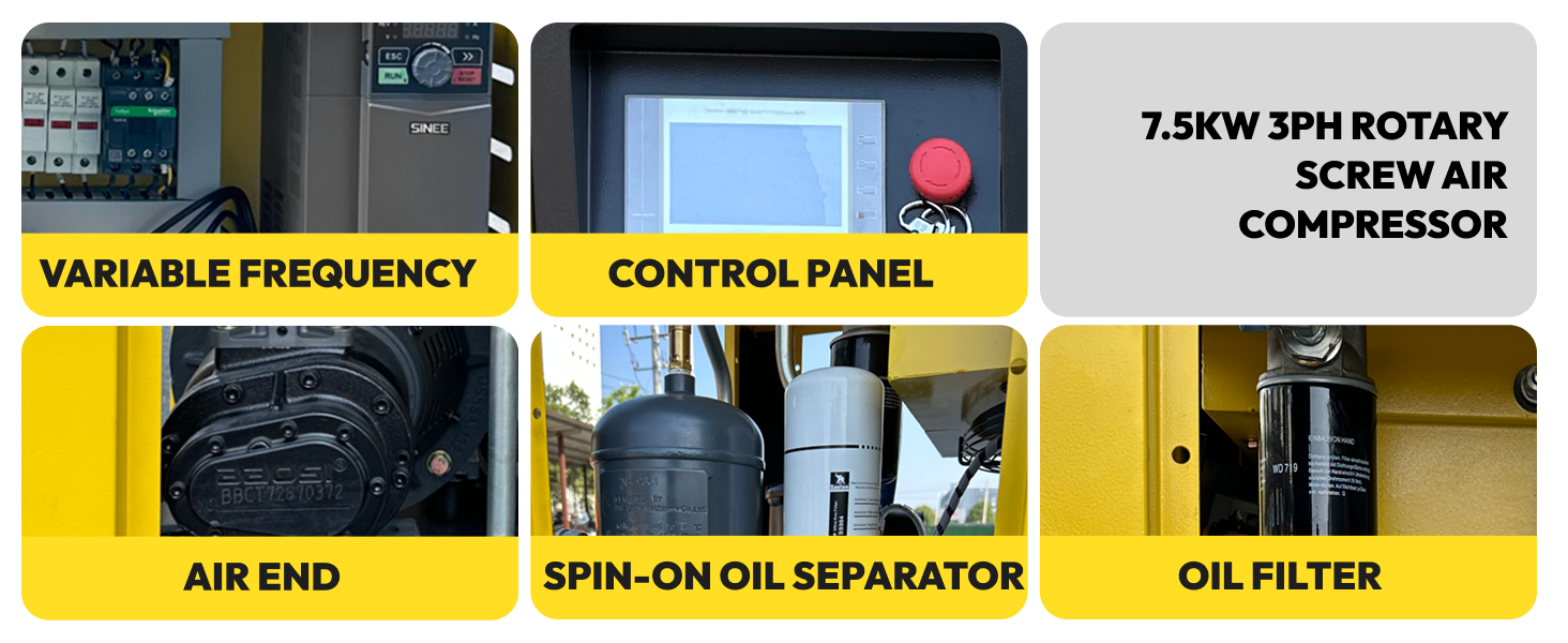 10 HP Rotary Screw Air Compressor VFD 460V 3 Phase 125 PSI 38 CFM