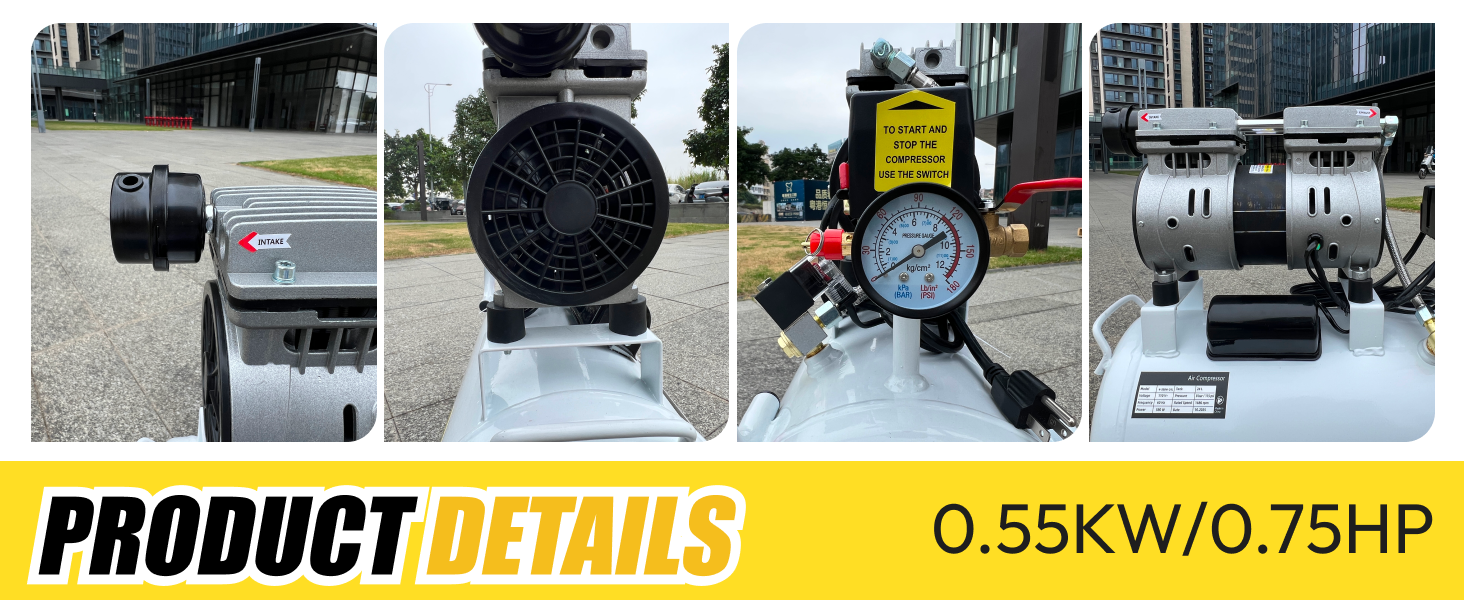 Ultra Quiet 50dB Oil-Free Air Compressor for Dental Use 24L Tank 120V