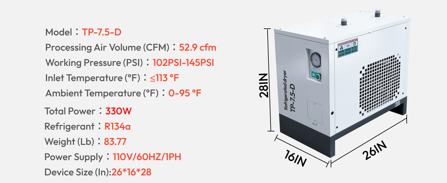 LRSD 53CFM REFRIGERATED COMPRESSED AIR DRYER, 7.5HP