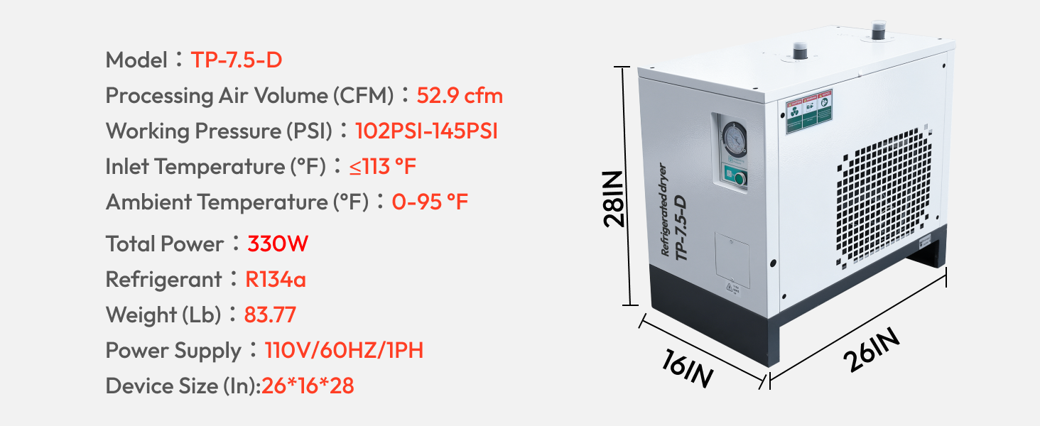 LRSD 53CFM REFRIGERATED COMPRESSED AIR DRYER, 7.5HP