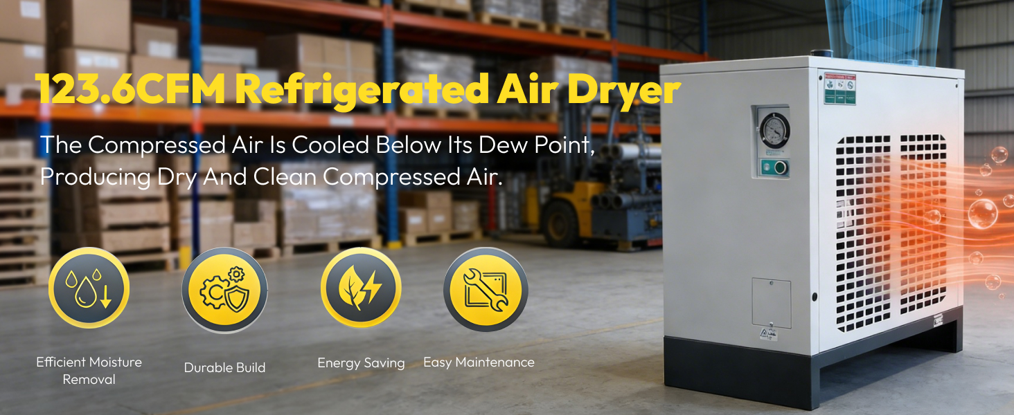 Refrigerated Compressed Air Dryer 123.6 CFM 22HP Compressor 110V 60Hz