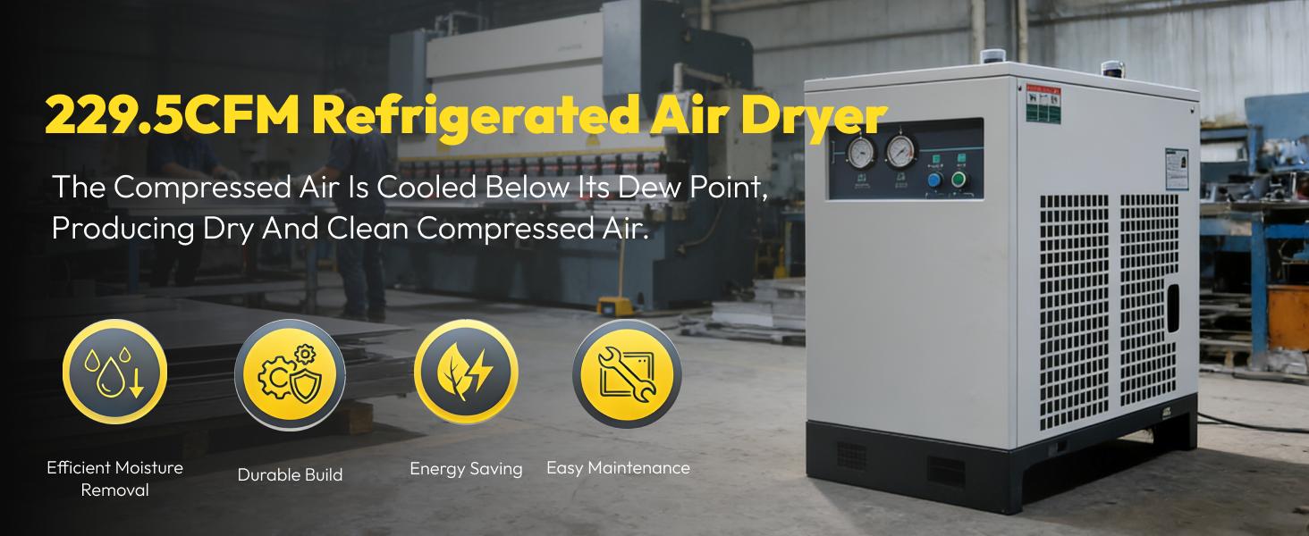 110V/60HZ Refrigerated Compressed Air Dryer System 230CFM for 50HP Air Compressor