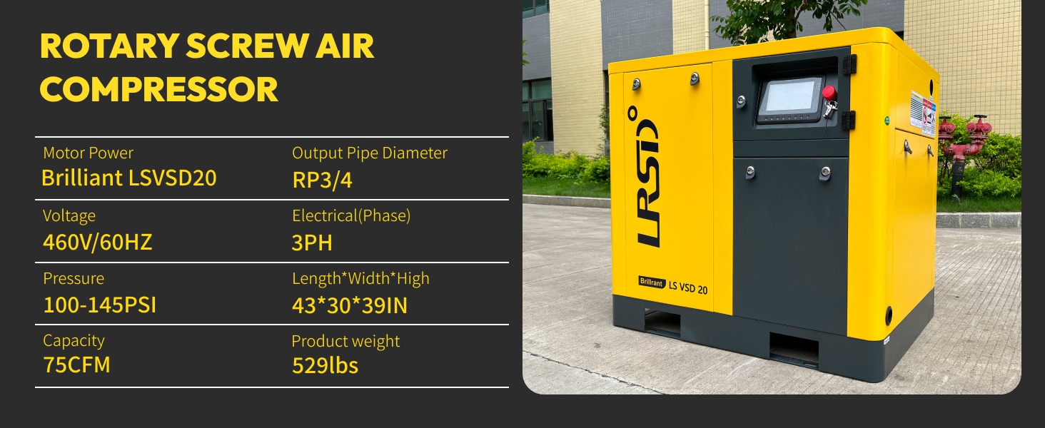 LSVSD 20 20HP Rotary Screw Air Compressor 75CFM 100-145PSI 230V