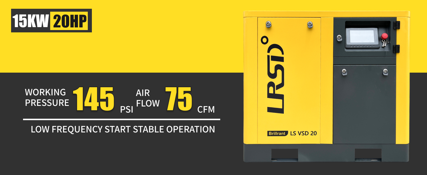 LSVSD 20 20HP Rotary Screw Air Compressor 75CFM 100-145PSI 230V