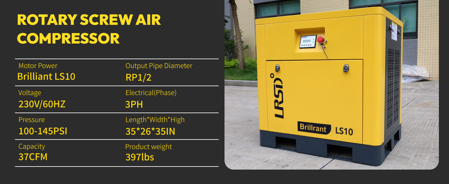 LS 10 10HP Rotary Screw Air Compressor 37CFM 100-145PSI 230V