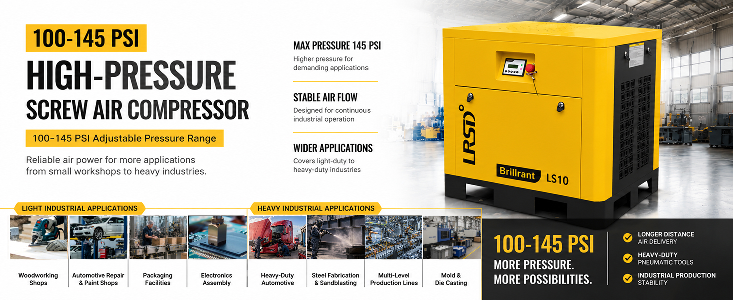 LS 10 10HP Rotary Screw Air Compressor 37CFM 100-145PSI 230V
