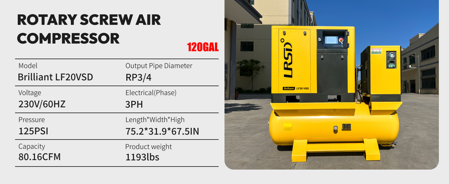 20HP Combined Rotary Screw Air Compressor VSD with Dryer