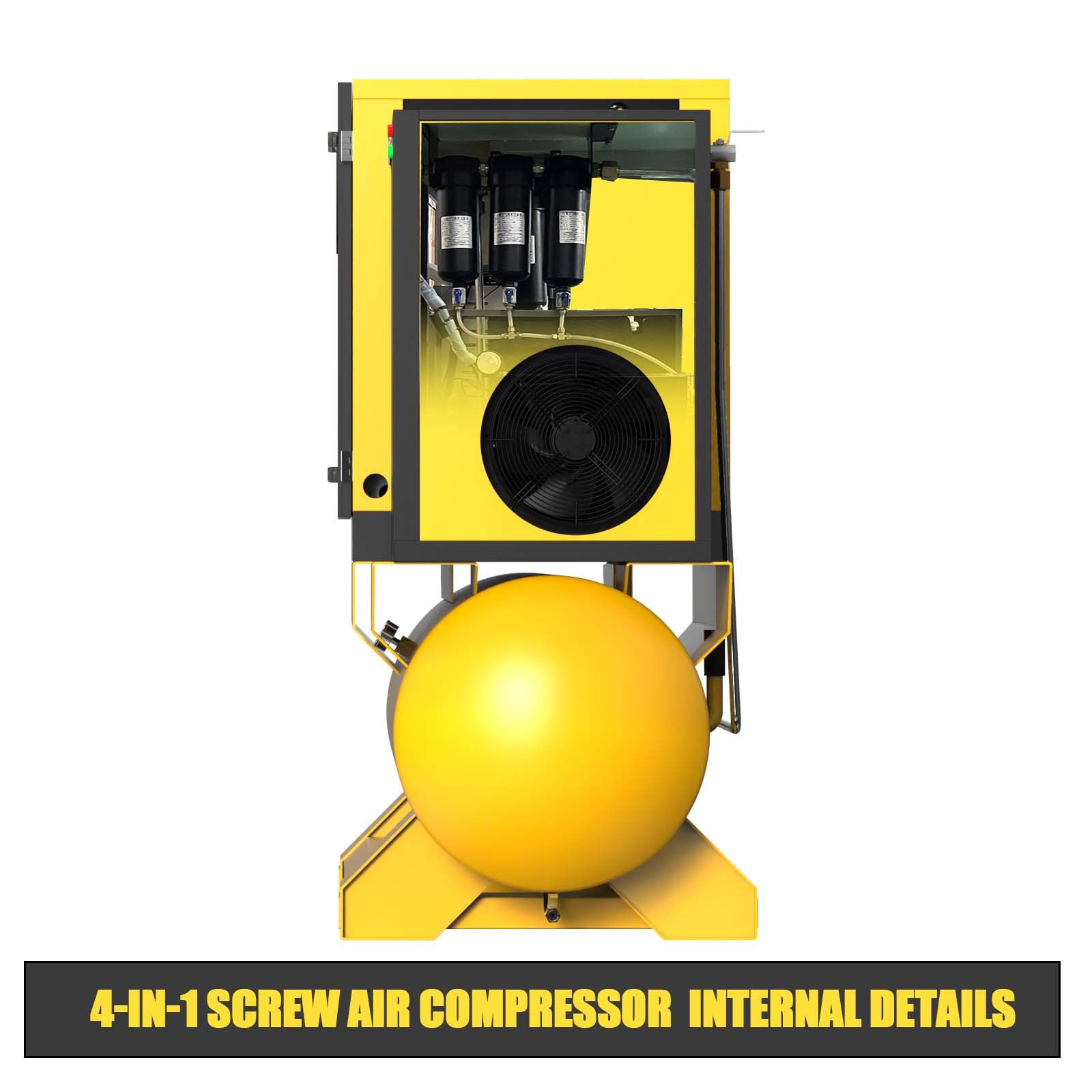15HP 11KW  4IN1 Rotary Screw Air Compressor | 66.04CFM @ 125 PSI | 220V 3-Phase 60Hz |  RP3/4"  |  VSD