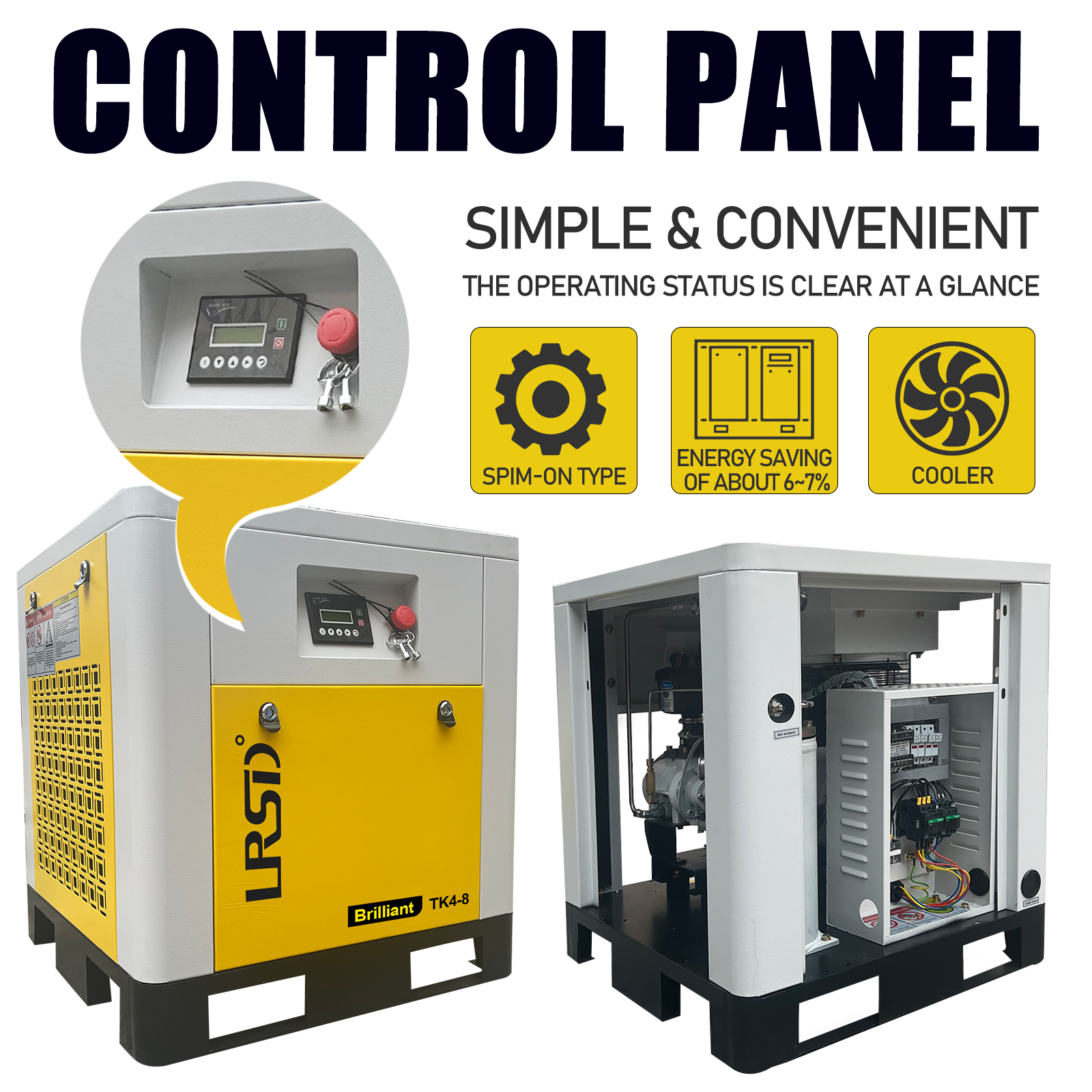 Rotary Screw Air Compressor | 7.5HP 5.5KW | 21.54 CFM @116 PSI | 480V 3-Phase 60Hz |  RP1/2"