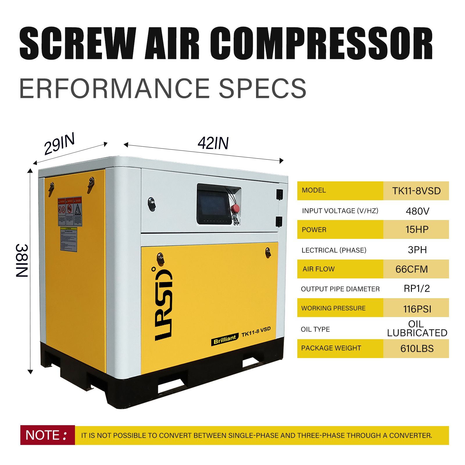 11KW 220V VSD Rotary Screw Air Compressor