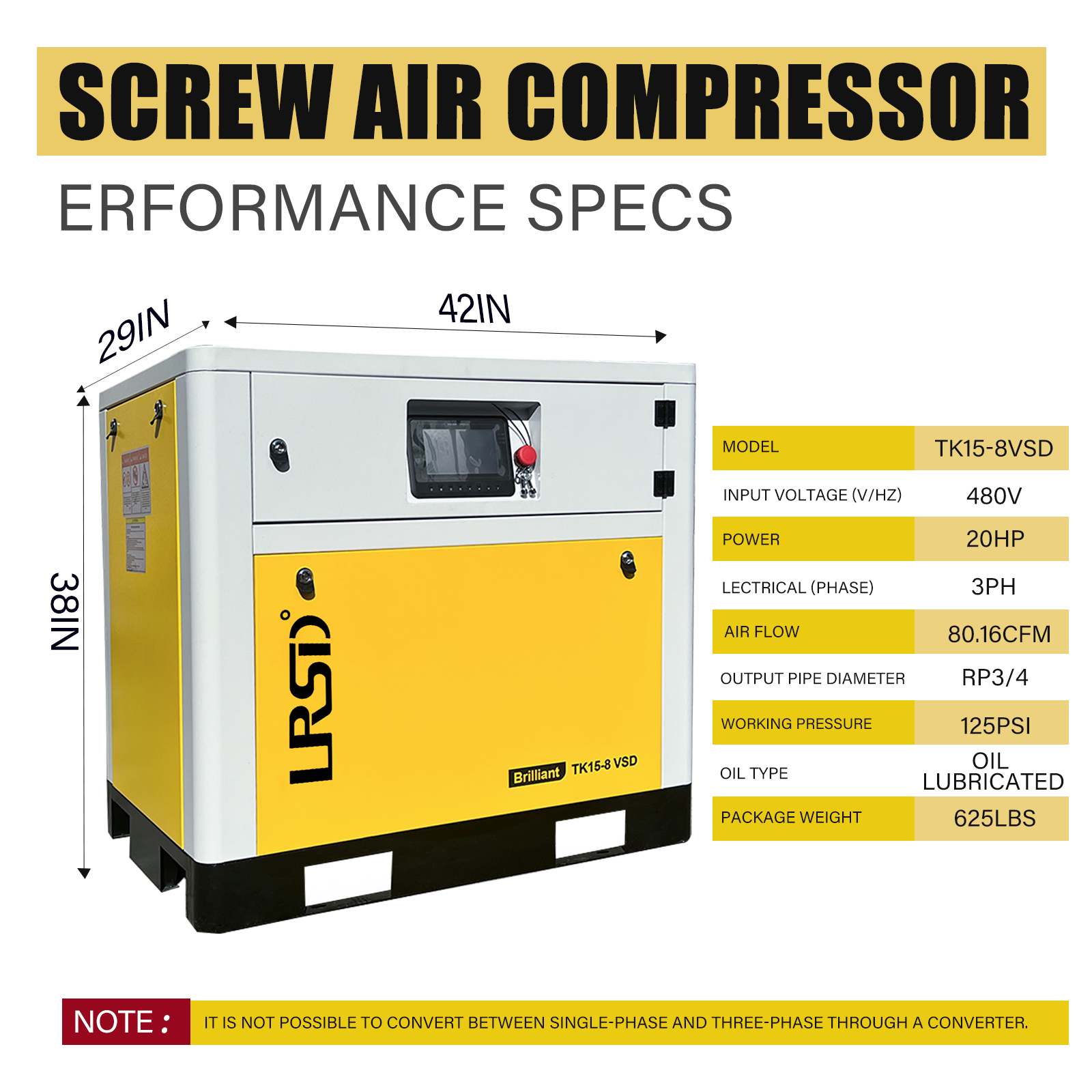 230V/460V 3Phase Rotary Screw Air Compressor 123CFM 30HP/22KW 125PSI for Indurtrial