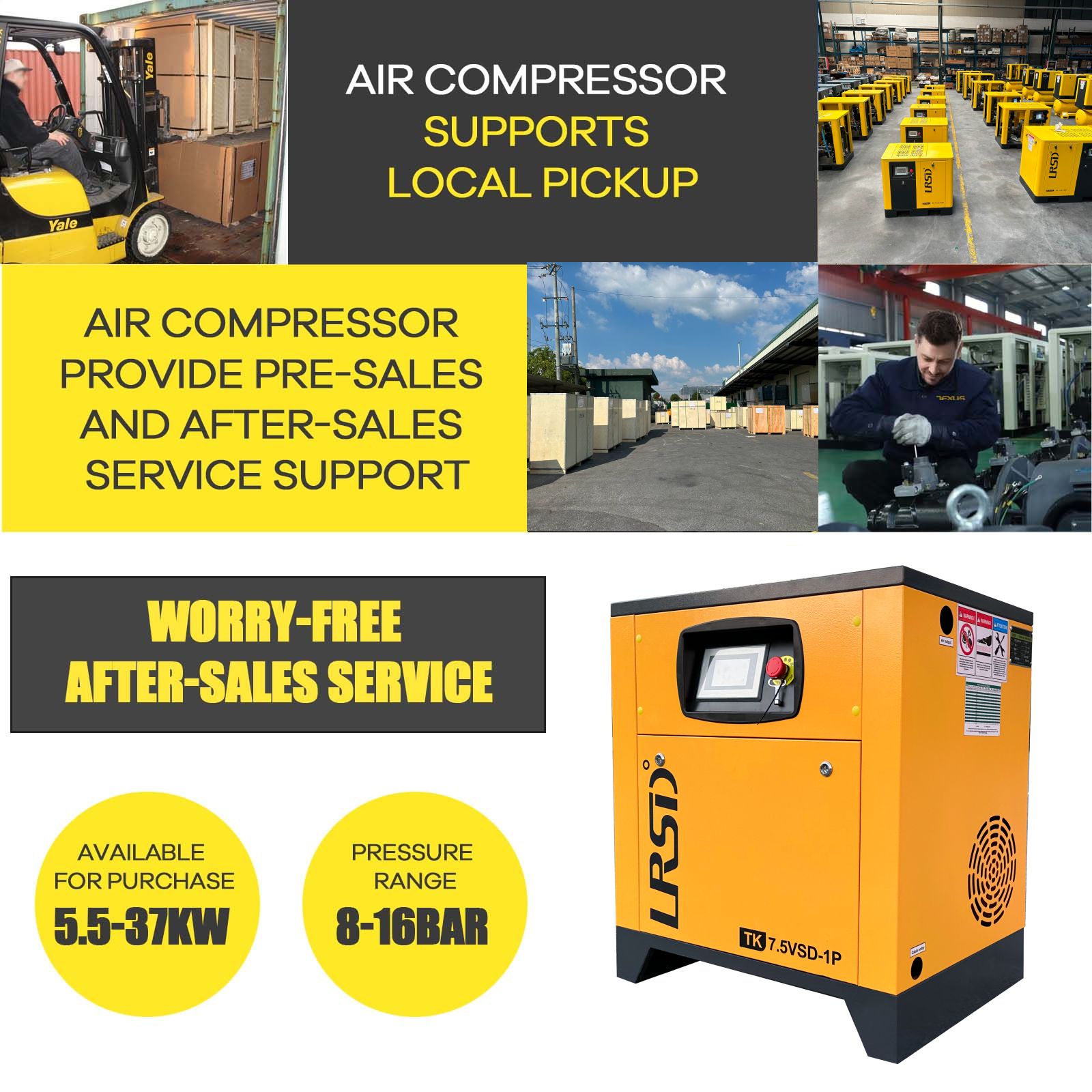 10 HP Rotary Screw Air Compressor VFD 230V Single Phase 38CFM 125PSI