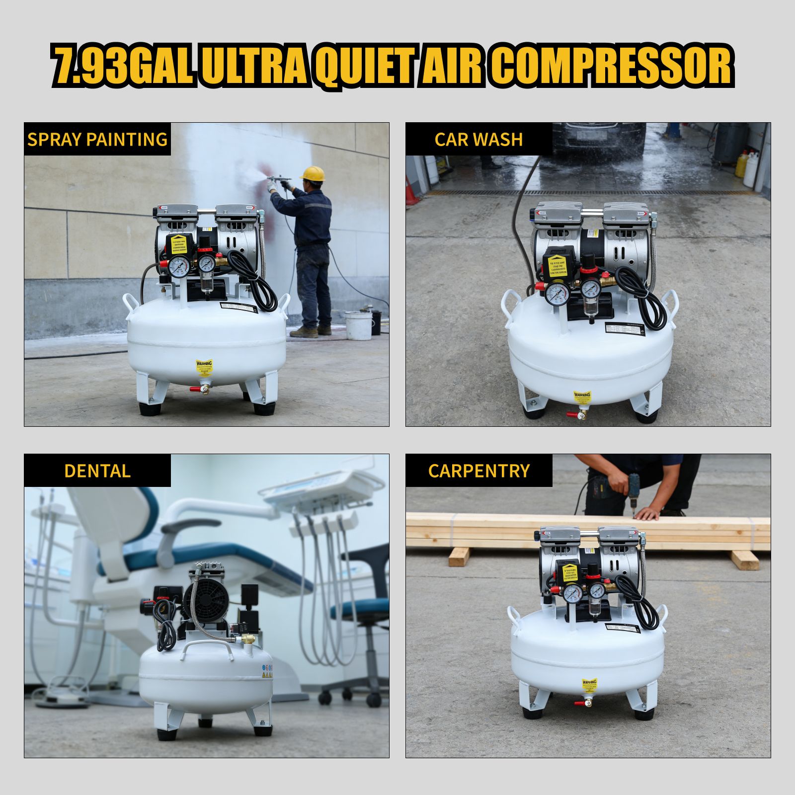 115PSI 30L Dental Medical Air Compressor Silent Air Compressor Oilless