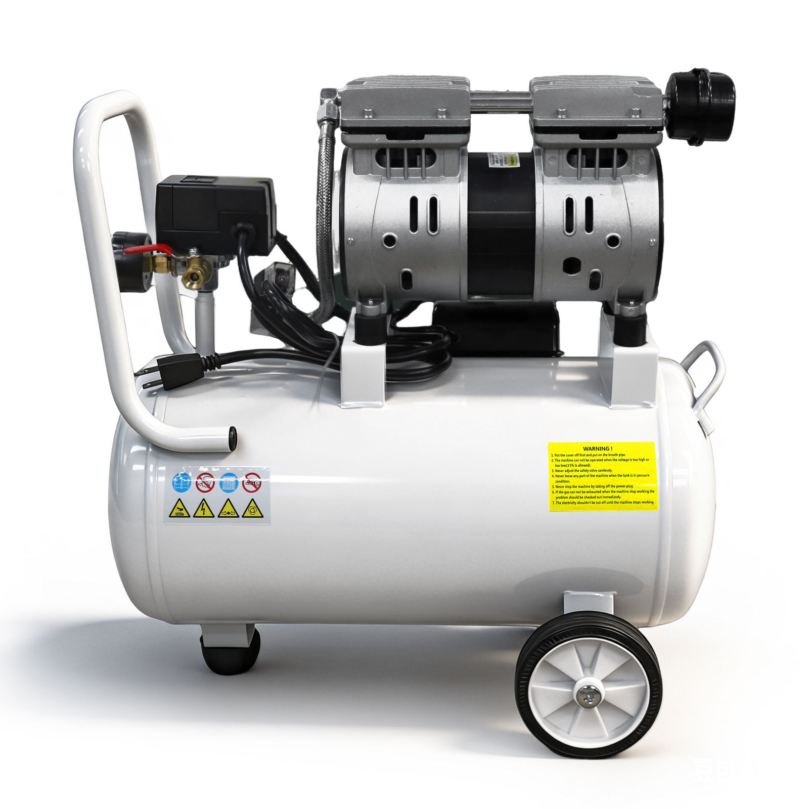 Ultra Quiet 50dB Oil-Free Air Compressor for Dental Use 24L Tank 120V