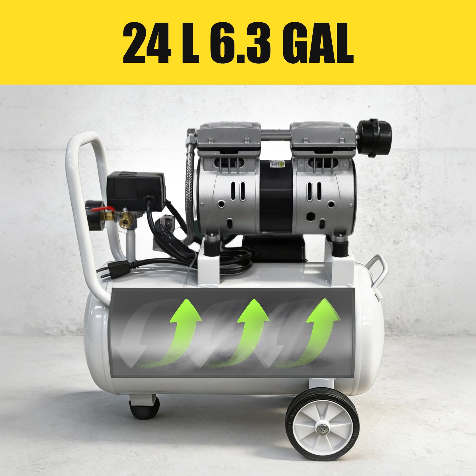 Ultra Quiet 50dB Oil-Free Air Compressor for Dental Use 24L Tank 120V