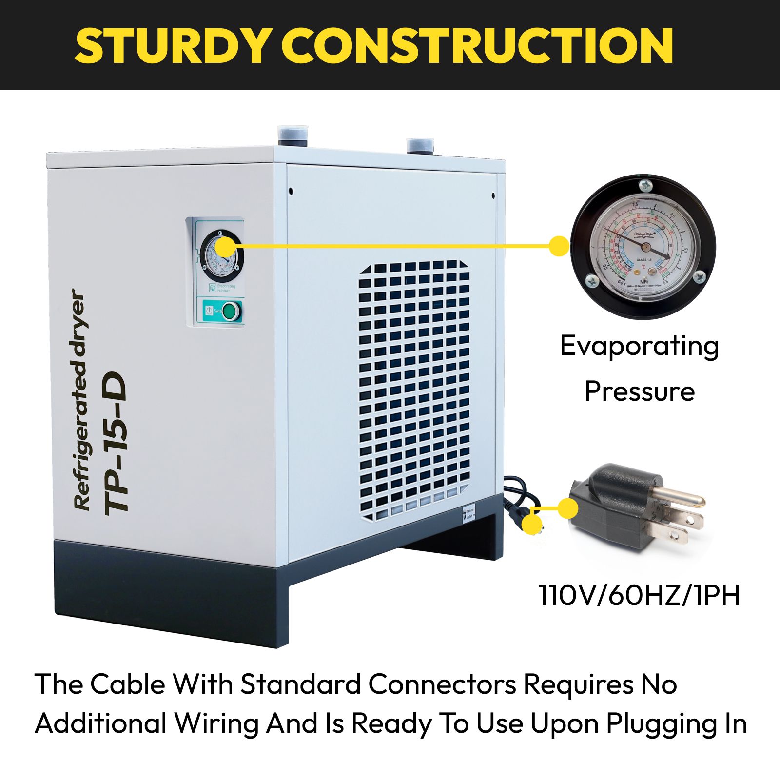 85 CFM REFRIGERATED COMPRESSED AIR DRYER 110V/60HZ, FOR 20HP COMPRESSORS MAX