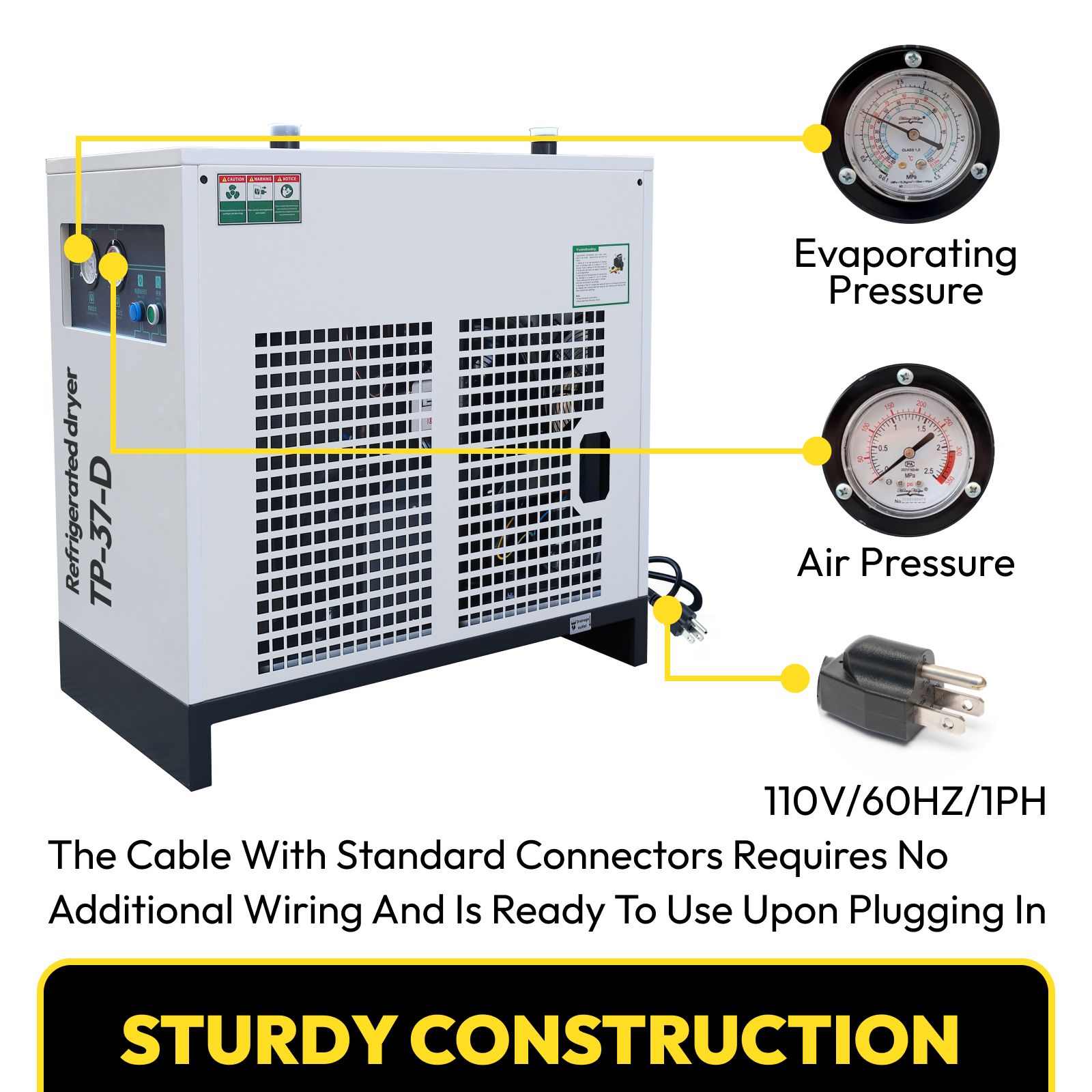 110V/60HZ Refrigerated Compressed Air Dryer System 230CFM for 50HP Air Compressor