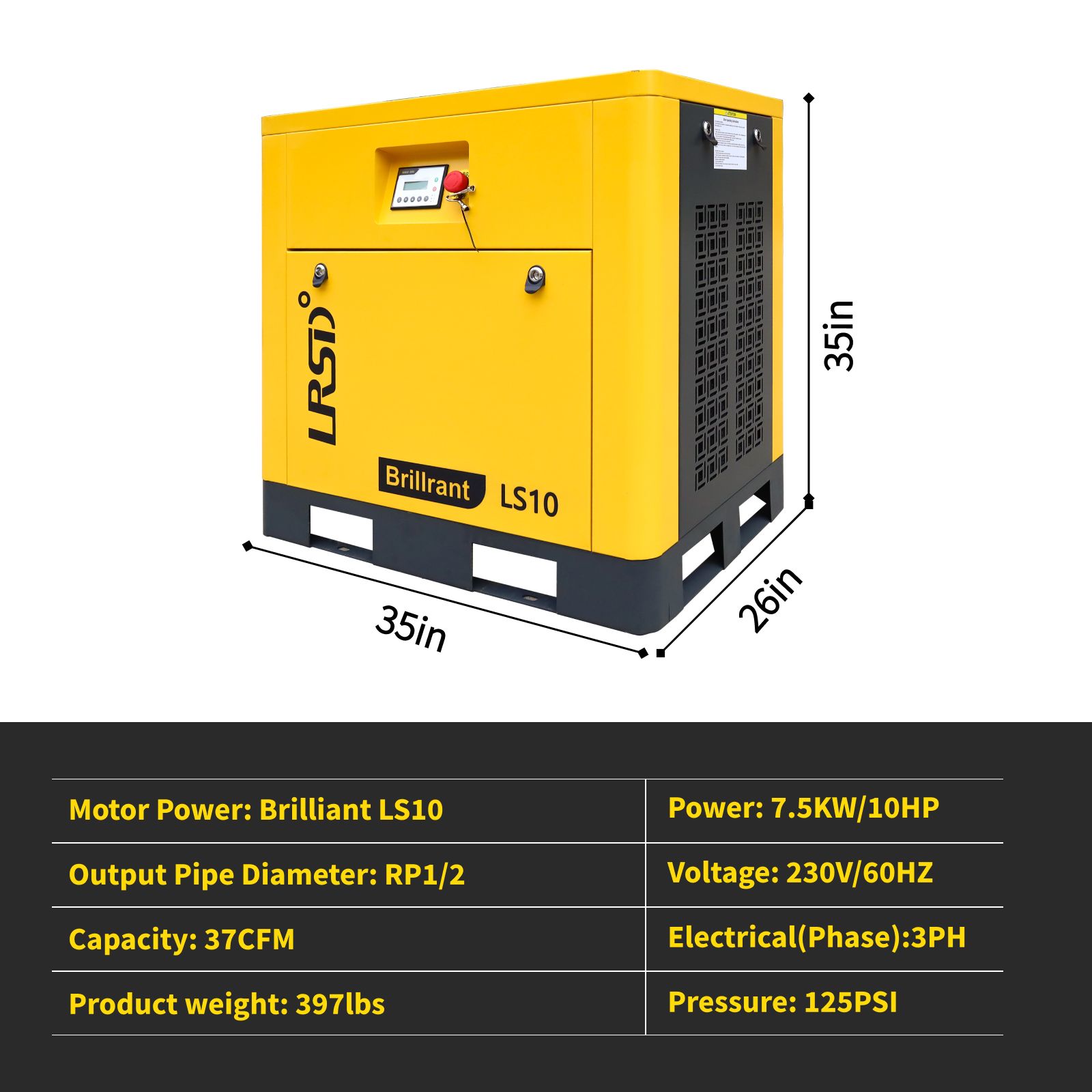 LS 10 10HP Rotary Screw Air Compressor 37CFM 100-145PSI 230V