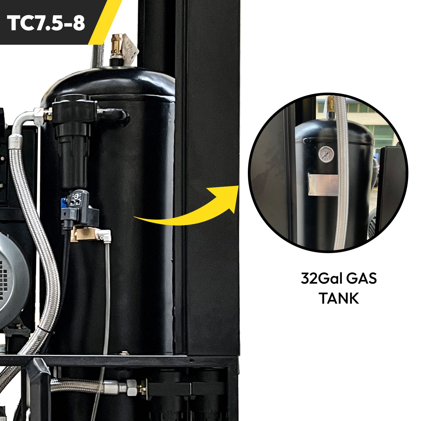 10HP Screw Air Compressor 4in1 230V/3Ph 37CFM 125psi with 32Gal GAS TANK & Air Dryer & FILTER Heavy Duty Air Compressed System ALL in One